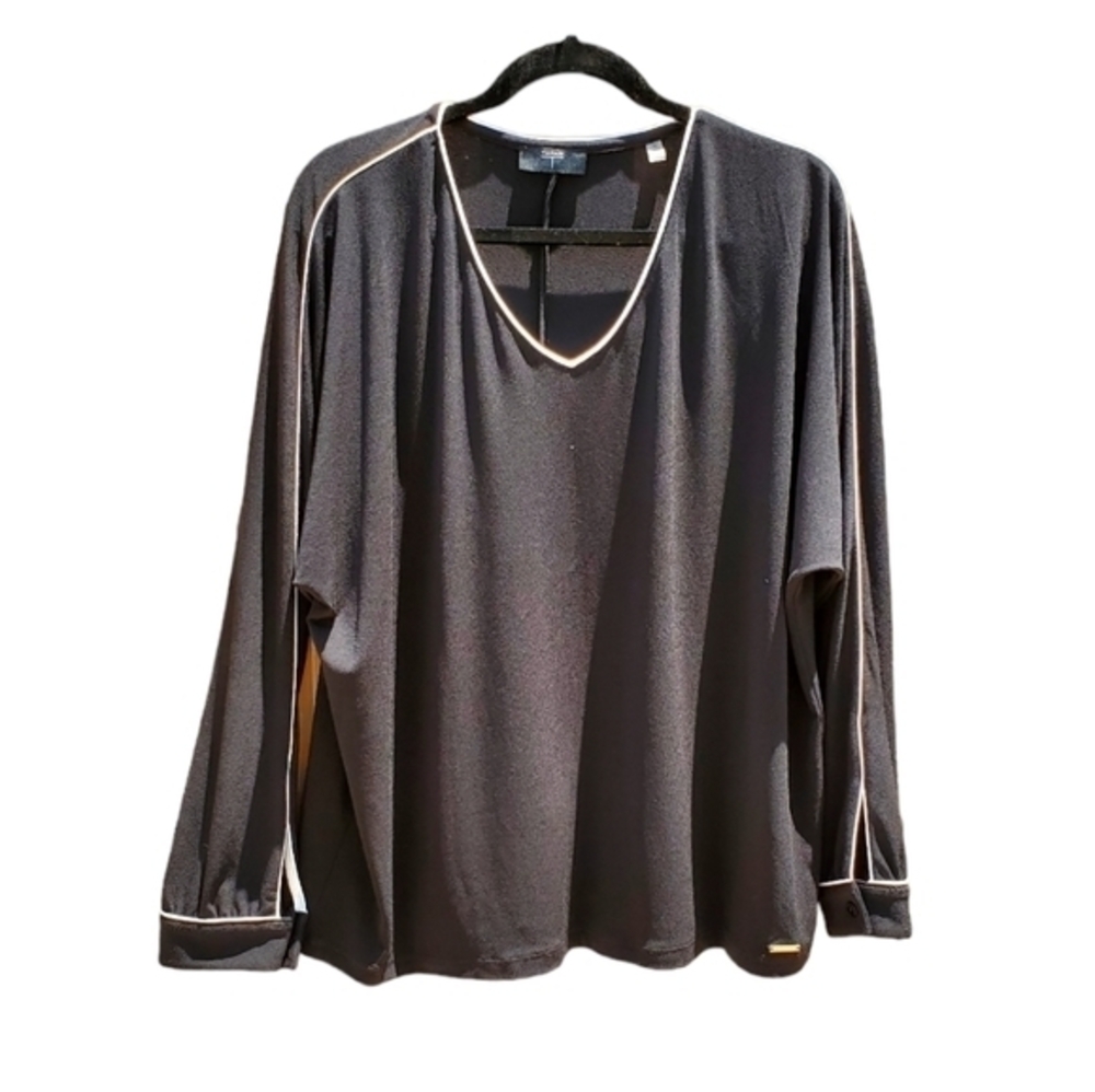 T Tahari Black Long Sleeve Silky Blouse Top XL